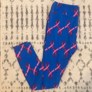 LuLaRoe Leggings - One Size - New - Breast Cancer Ribbon Pink/red